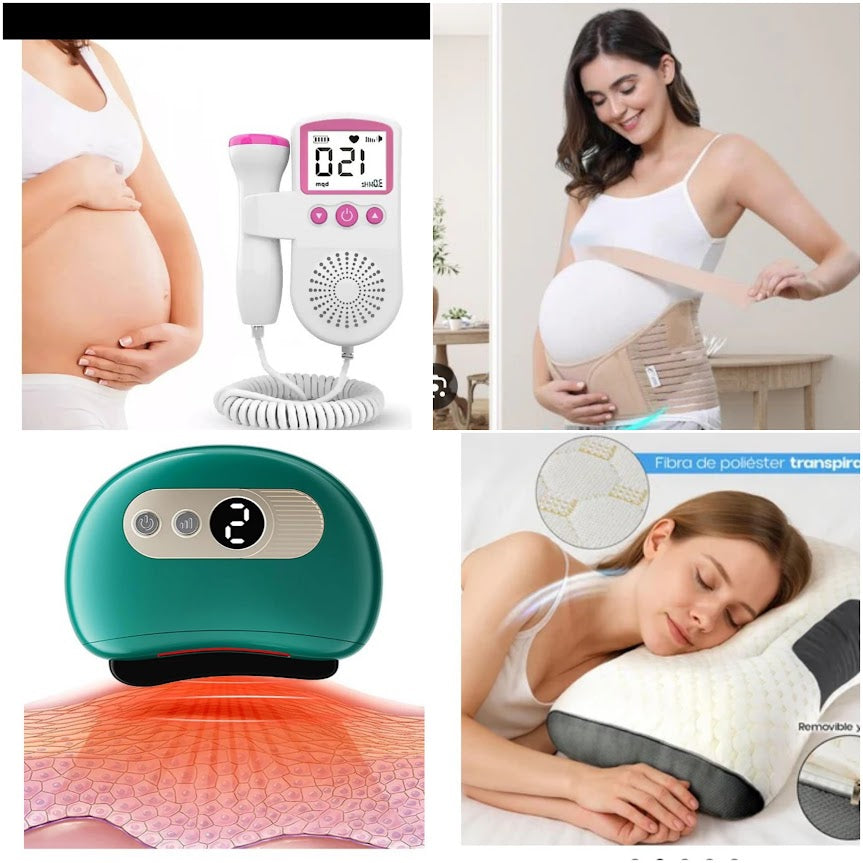 Kit Bienestar Mamá – Doppler Fetal Prenatal, Almohada Semiortopédica y Placa de Masajes para Embarazadas